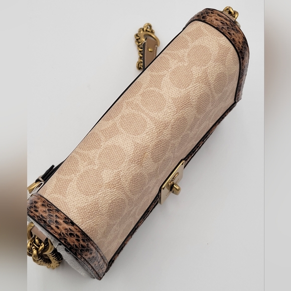 ❤NWOT❤️ Coach Hutton Shoulder Bag in Blocked Signature Canvas w/Snakeskin Detail - Picture 6 of 12